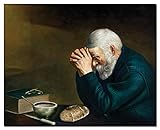 Daily Bread Man Praying at Dinner Table Grace Religious Art Print 16x20