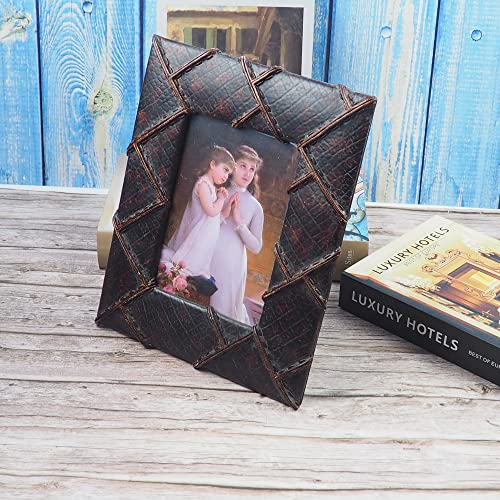 Hymmah 5X7 C Picture Frame Brown Photo Frame Retro Leather Textured Hand-Crafted Resin Picture Frame With Easel & Hook For Tabletop, Decorative Design Home Decor, Photo Gallery #TOP4