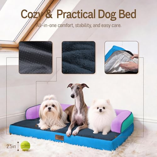 Image of Comfort Expression Washable Orthopedic Dog Bed for Large Sized Dogs | Waterproof Memory Foam Pet Bed 36x27 Inch with Removable Cover with Non-Slip & Bolster