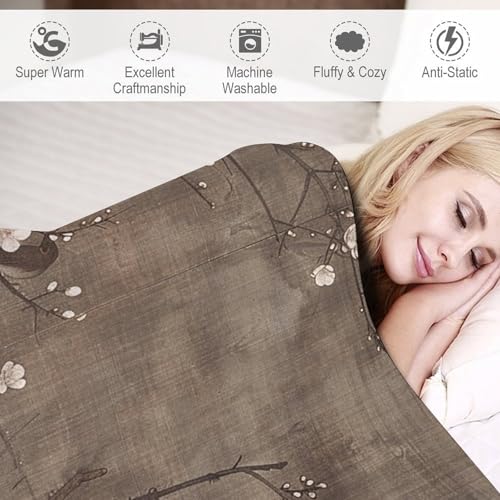 Couverture micro polaire fleurs de prunier 50cm douce pour canapé