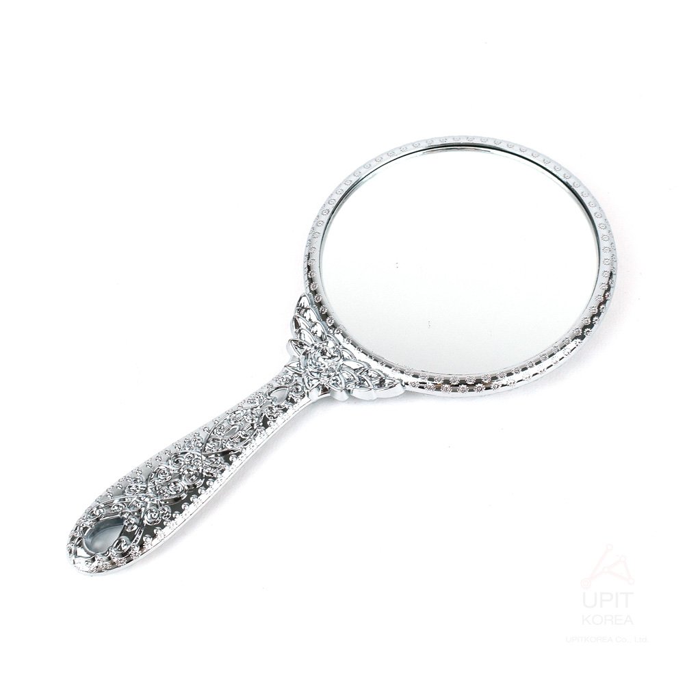 UPIT Handheld Vanity Makeup Mirror Vintage Cosmetic Mirror Plastic Makeup Mirror (3.7x7.5inch)(9.5x19cm) (Silver)