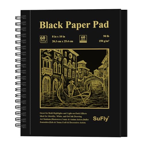SuFly Black Sketch Paper Pad, 60 Sheets Spiral Sketch...
