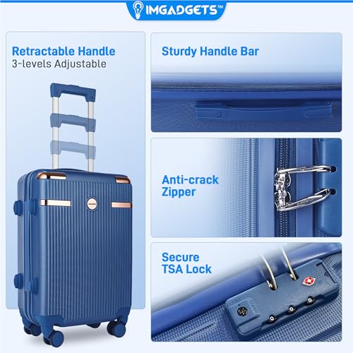 IMGadgets Luggage Set 3 Piece (20"/24"/28") with Air Tracker Tag | ABS Hard Shell Travel Suitcase Set | TSA Lock, 360° Spinner Wheels, Lightweight Durable Luggage for Airplane Trav image 3