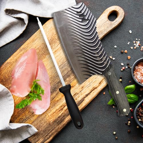 Image of Machado Forging Serbian Chef Knife Set - 12 inch Full Tang High Carbon Clad Steel Butcher Cleaver with Knife Sharpener - Perfect for Vegetables, Fish, Meat - Ideal for Kitchen, Hotel, Restaurant