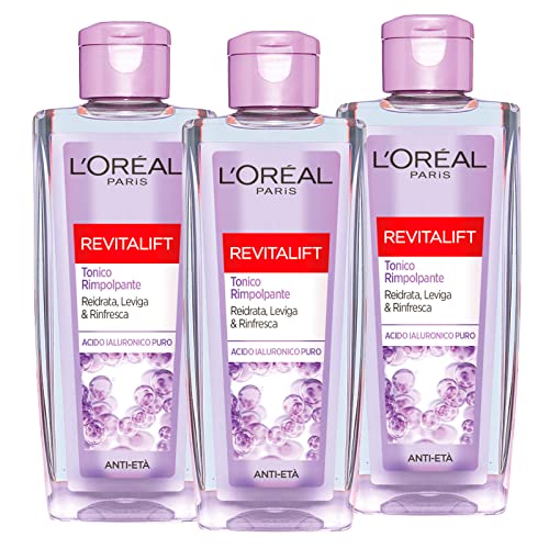 L'Oréal Paris Revitalift Tónico Rimpolpante hidratante y suavizante con ácido hialurínico puro antiedad - 3 botes de 200 ml cada uno