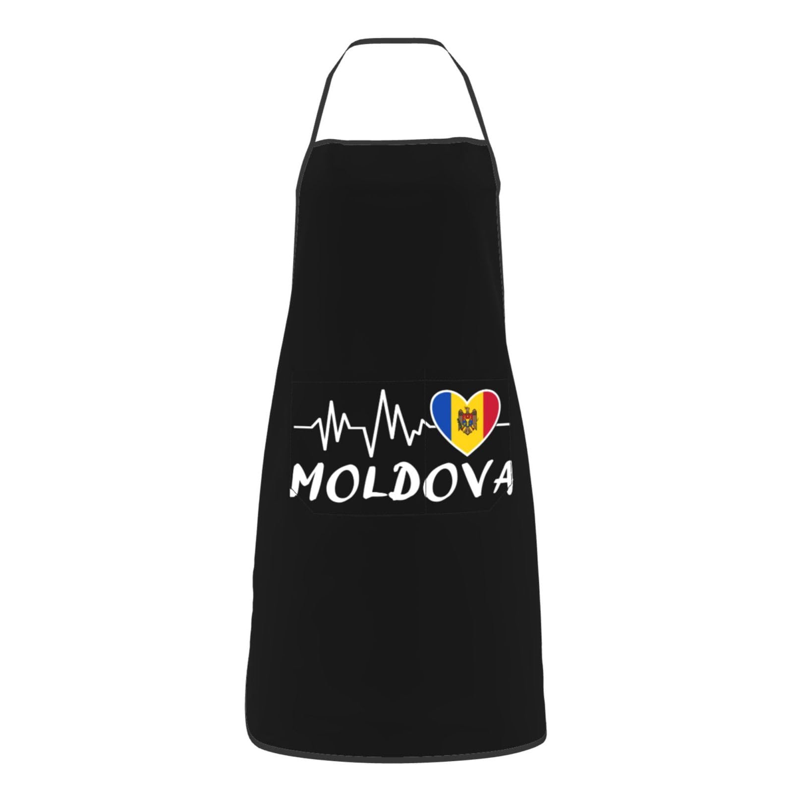 nopicsn Moldova Heartbeat Apron for cooking with Pockets Women Men Kitchen Chef Funny Aprons