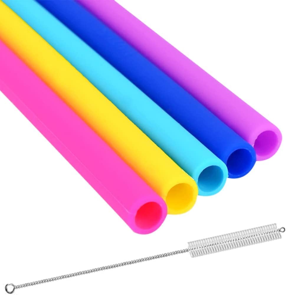 Wiederverwendbare Silikon-Trinkhalme, BPA-frei, inklusive Reinigungsbürste, 25,4 cm lang, extra breit, tolles Geschenk für Smoothies und Bubble Tee-Liebhaber, 5 Stück