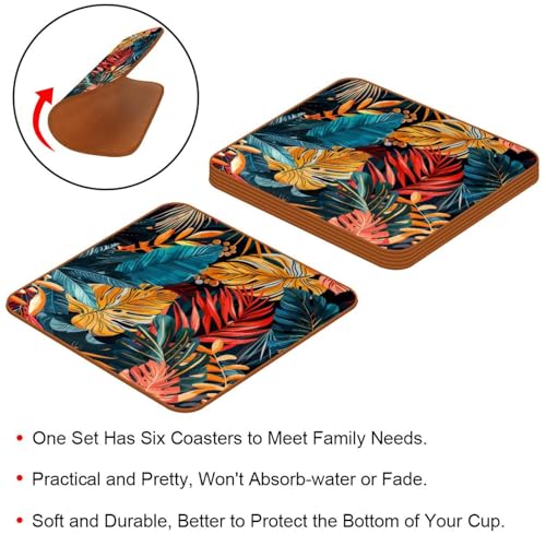 Dessous de verre carrés en cuir anti tache palmier tropical