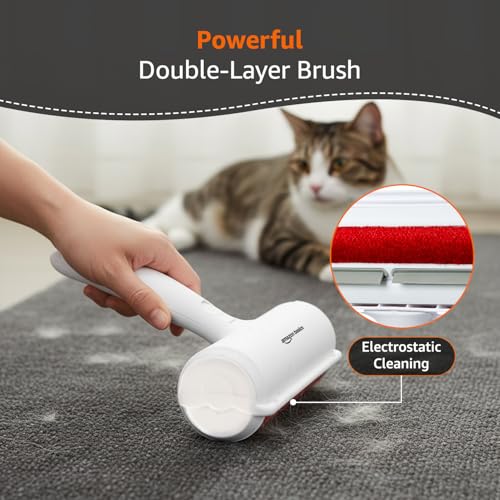 Image of Amazon Basics Reusable Pet Hair Remover Roller for Dogs and Cats | Double-Layer Electrostatic Brush | Portable and Eco-Friendly | Multi-Surface Cleaner for Sofas, Carpets and Clothes