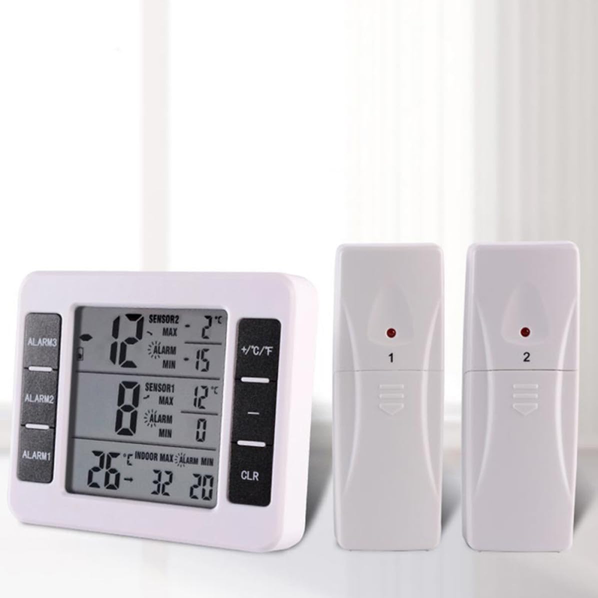 POPETPOP Termometro Digitale Portatile per Frigorifero con Sensore Magnetico in Plastica, Misurazione Temperatura da 40°c a 60°c, per Uso Domestico e All'aperto con Allarme Integrato
