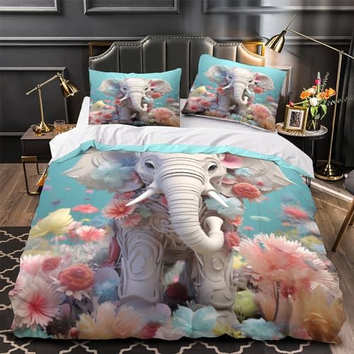 Funda de edredón de elefante microfibra King 220x240 ropa de cama 3 piezas con cremallera 3