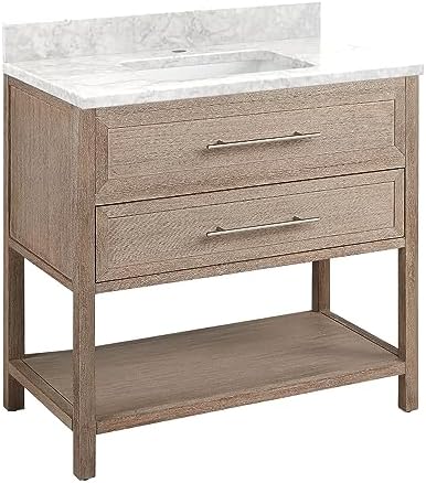 Signature Hardware 953906-36-RUMB-1 Robertson 36" Freestanding Mahogany Single Basin Vanity Set with Cabinet, Vanity Top, and Rectangular Undermount Sink - Single Faucet Hole - Brushed White /