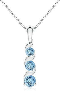 Angara Natural Aquamarine Three Stone Pendant Necklace for Women, Girls in 14K Solid Gold/Sterling Silver | March Birthsto...