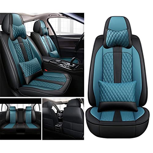 Yajomi Custom Leather Car Seat Covers Fit for Ford Ranger 2000-2021 with Waterproof Non-Slip Vehicle Cushion Cover Compatible Airbags Car Interior Accessories(5 Seats Luxury/Black Blue)