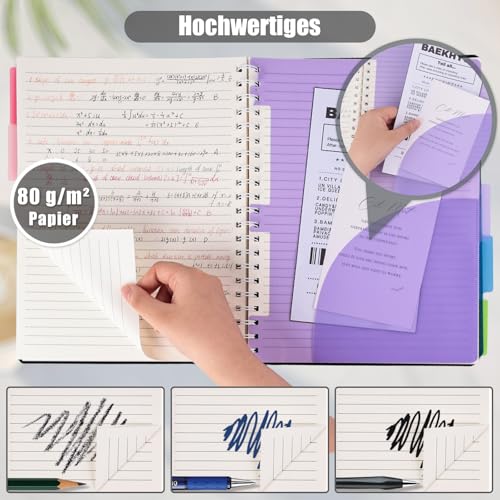 HAKACC Spirale Notizbuch, 21 x 28 cm Notizbuch Mit Register Trennwand Hardcover Spiralblock für Arbeit Schule Schreiben Schwarzes