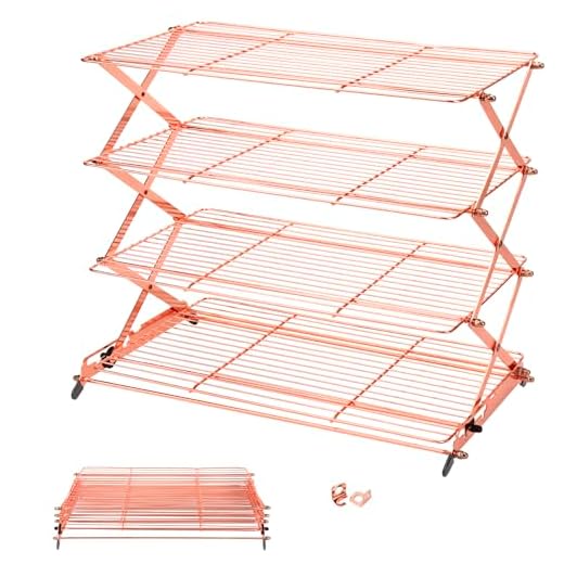 Geesta 2/3/4-Tier Collapsible Cooling Rack with Adjustable 3 Setting Design Stackable Cooling Roasting Cooking for Cookies Baking - Copper Cooking Utensils