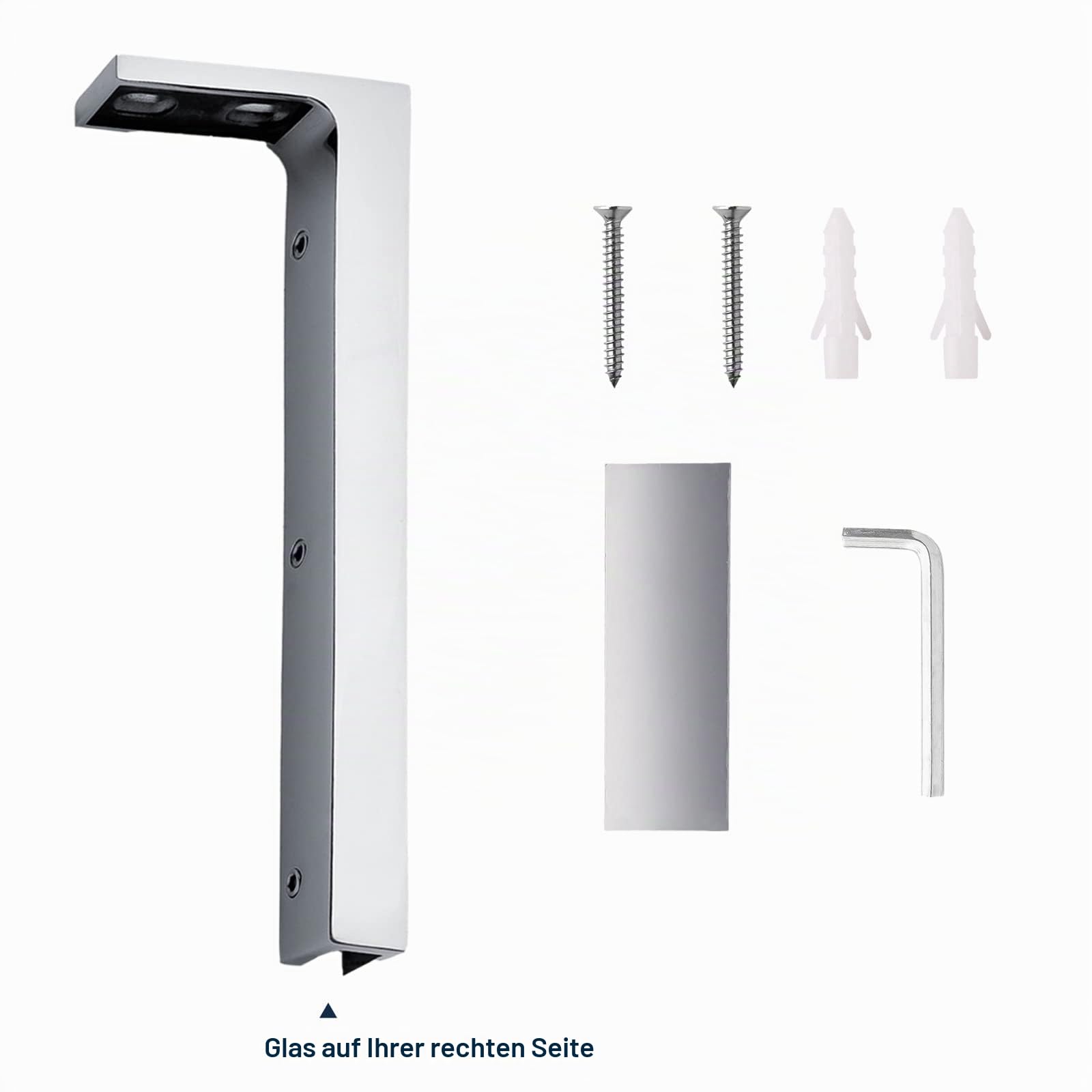 LukLoy Feste Glasstützstange, Rahmenloses zu Wandklemme, Duschstabilisator, L-Form, Montagehalterung, Kein Bohren (Glas Rechts)