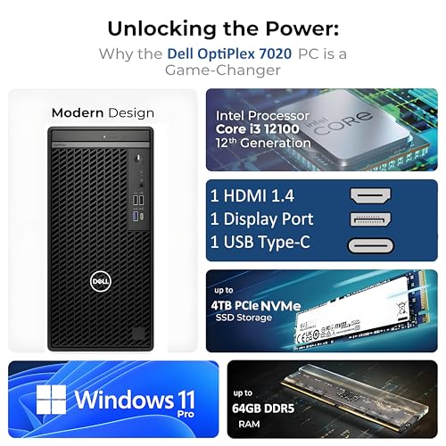 image for Dell OptiPlex Desktop Computer, 7020 Tower Dekstop PC, 12th Gen Intel 