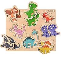 PikatoyZ® Holzpuzzle ab 1 Jahr, 2 und 3 Jahre – Montessori Steckspiel mit Dinosauriern – Lernspielzeug für Jungen Kinder