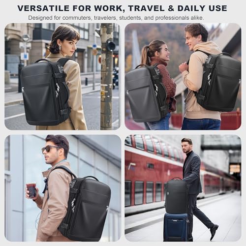 Vacuum Backpack Travel – Expandable Compression Carry On Backpack with Vacuum Pump, Water-Resistant TSA Lock Travel Bag, 17" Laptop Backpack for Men Women, Business Airplane Flight Luggage, Black2