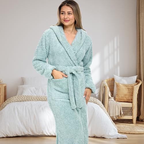 Image of Alexander Del Rossa Womens Fluffy, Fuzzy Robe for Women,Women's Long Hooded Robes, Plus Size