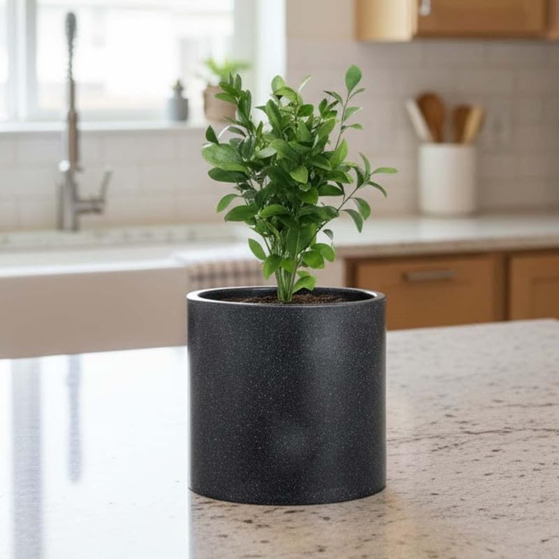 Image of Amazon Brand - Umi Tube 12 Inch Round Pots for Planter & Flowers Gamla - Lightweight, Durable Outdoor & Indoor Planters, Perfect for Balcony & Terrace Gardens (Black)