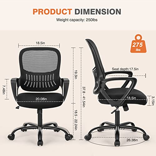 Office Chair, Ergonomic Desk Chair, Home Office Desk Chair, Thicker And Larger Seat Cushion, Mid Back Mesh Computer Chair, Swivel Rolling Task Chair With Lumbar Support And Armrests, Durable #TOP2