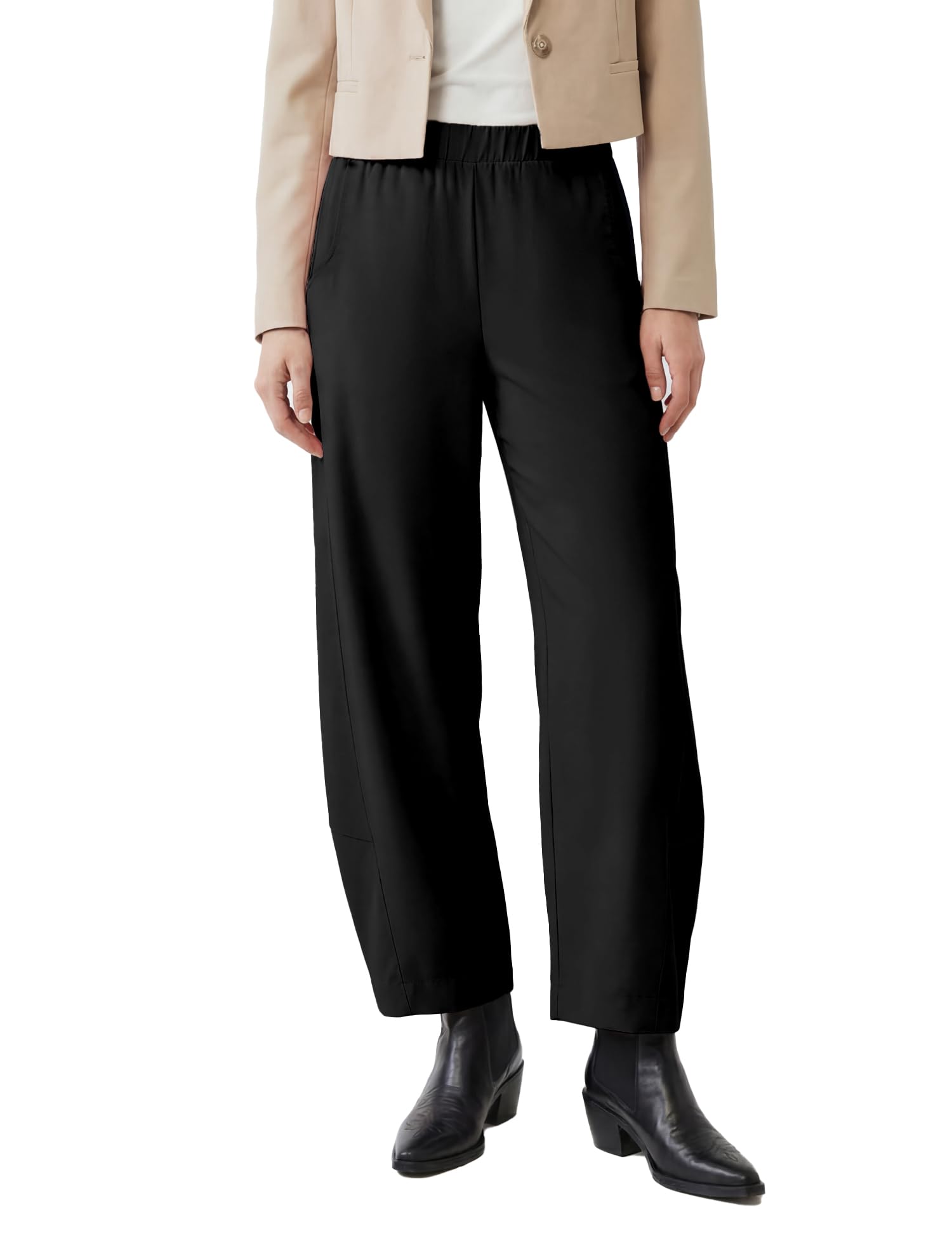 LOMON Wide Leg Barrel Pants for Women Baggy Hidden Elastic Ankle Quick Dry Travel Palazzo Slack with Pockets