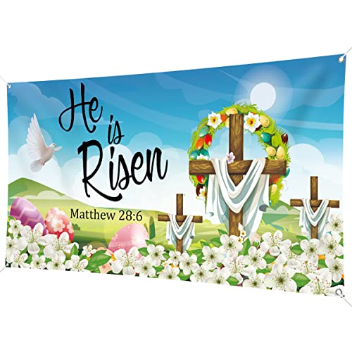 He is Risen Background Banner 78 x 43 Inch Large Size Happy Easter Banner Blue Background Banners Easter Day Party Decorations Supplies for Spring Party Decorations Celebration