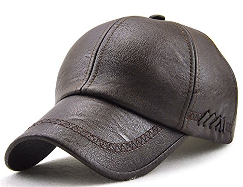 Roffatide Herren Bestickte Weiche Träger PU Leder Dad Hut Baseball Cap Strapback Herbst und Winter Dark Brown