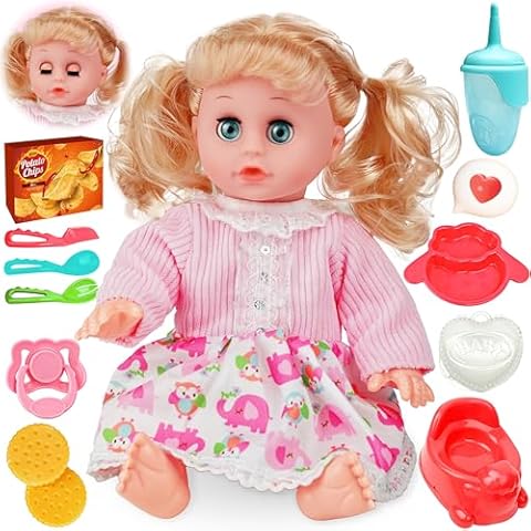 Toy Choi's Interactive Baby Doll Pink - 14 Inch Crying Talking Feeding Dolls with Open/Close Eyes,Different Sounds and Accessories - Pretend Play Preschool Toys for 3 4 5+ Year Old Girls Boys Gift Cover