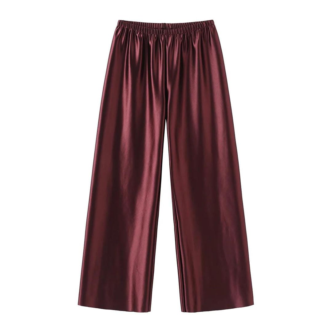 Womens Summer Satin Wide Leg Pants Long Floor Pants
