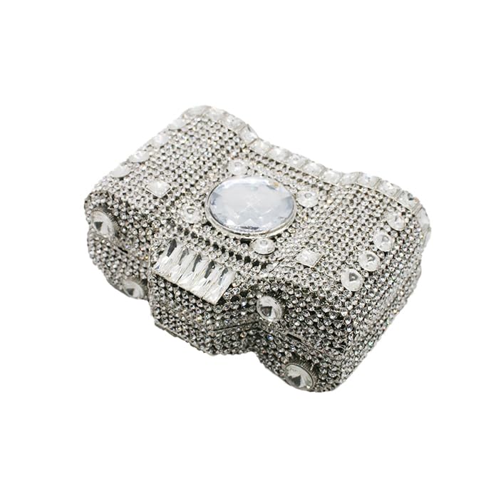 Image of UMREN Novelty Crystal Camera Shaped Clutch Purse for Women Sparkly Rhinestones Evening Clutch Bag Glitter Bridal Prom Handbag