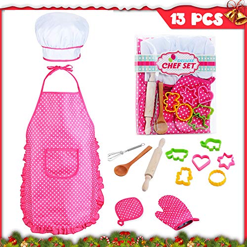 Kids Chef Role Play Costume Set Includes Apron, Chef Hat for Little Girls