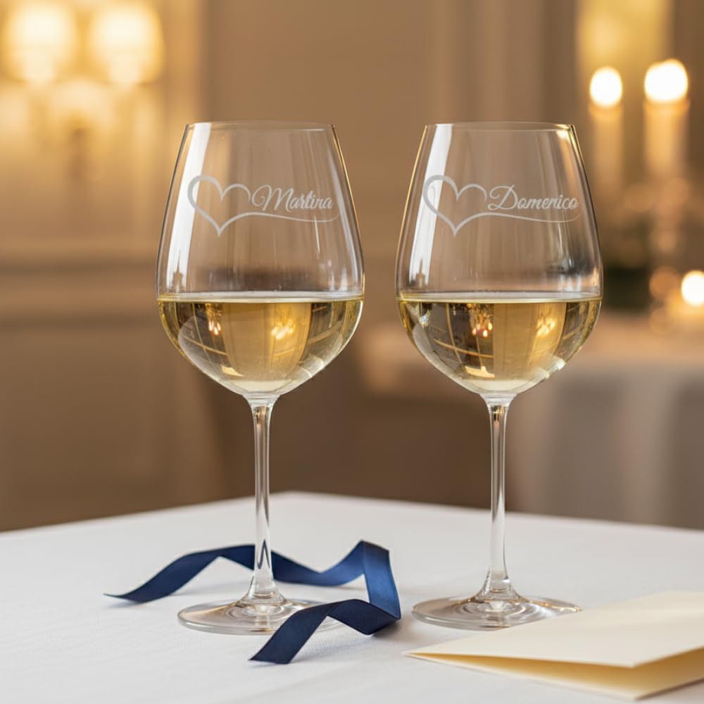 Calici da vino Personalizzati con Nomi – Set Coppia Lui & Lei – Idea Regalo San Valentino, Anniversario o Matrimonio – Bicchieri da Vino Incisi al Laser Made in Italy – Eleganti e Personalizzabili