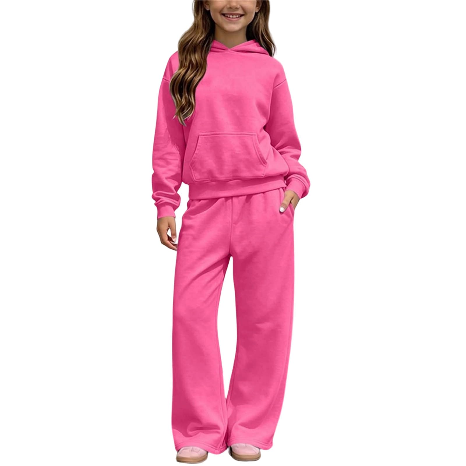 Zweiteiliger Mädchen Kinder Sweatshirt Unisex Sport Outfits Set | Einfarbig Freizeitanzug, 2 Teilige Kapuzenpullover und Jogginghose, Slim Fit Jogginganzug Mode Bekleidungssets für Jungen