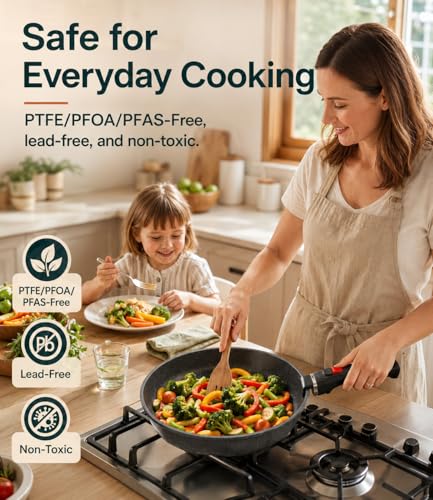 Image of Ceramic Cookware Set, 21 Pcs Pots and Pans Set Nonstick with Detachable Handles, Stackable Granite-Style Induction Cookware for RV Camping Kitchen, Dishwasher & Oven Safe, Black
