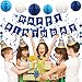 Blue Birthday Decorations - Navy Blue Happy Birthday Banner with 6 Honeycomb Balls, 6 Metallic Hanging Swirls and Circle Dot Garland Decroations for Men Boys Birthday Party Decorations
