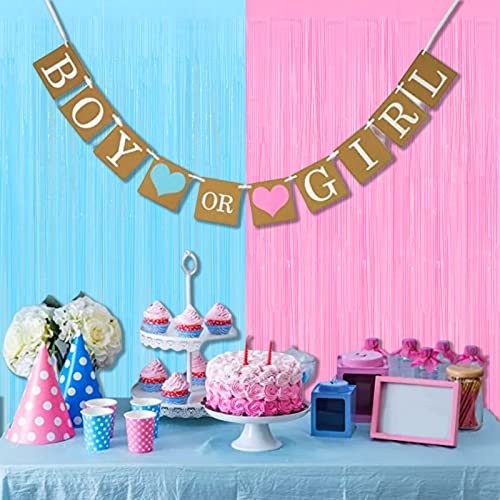 Image of 4 Pack 3.2Ft x 9.8Ft Pink Blue Fringe Curtain Backdrop, Metallic Tinsel Foil Fringe Streamers Curtains Background for Photo Booth Wedding Gender Reveal Backdrop Boy or Girl Birthday Party Decoration