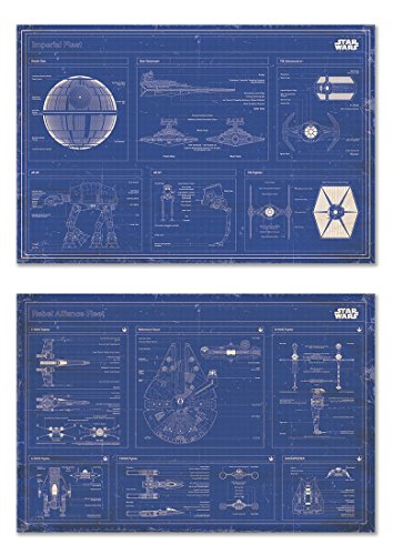 Star Wars - Movie Poster Set (Imperial Fleet & Rebel Alliance Fleet Blueprints/Schematics - Horizontal) (Size: 36 inches x 24 inches)