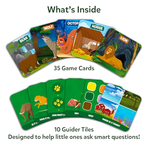 Image of Skillmatics Guess in 10 Junior - Animal Kingdom, Card Game for Preschoolers | Animal Trivia, Fun Guessing Game, 35 Game Cards, 10 Guider Tiles, Travel-Friendly, Gift for Kids Ages 3, 4, 5, 6,