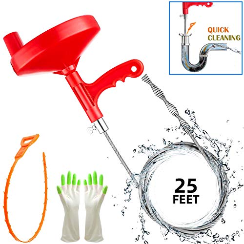 Plumbing Snake Drain Auger, 25 Ft Flexible Sink Snake, Pipe Snake, Drain Clog