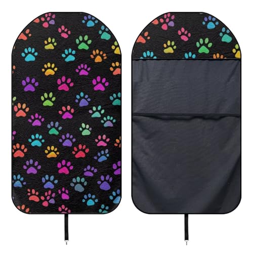 Image of Colorful Dog Paws Car Seat Cover Easy to Install Waterproof Bucket Towel Seat Covers Anti-Slip Back Fabric for Trucks SUV Jeep Auto Accessories Protectors Decor