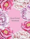  Quad Ruled Notebook: Floral Notebook Graph Paper Journal - Soft pink cover - Back To School Quad Ruled 4 x 4 Grid Paper for Science and Math Students 7.44\" x 9.69\" 100 pages - 200 sheets