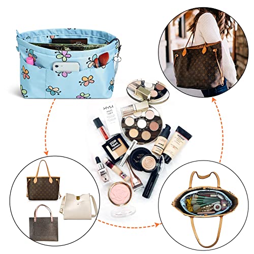 Vercord Premium Nylon Purse Organizer Tote Handbag Insert Organizers Bag In Bag Zipper 13 Pockets Blue Butterfly Medium #TOP6