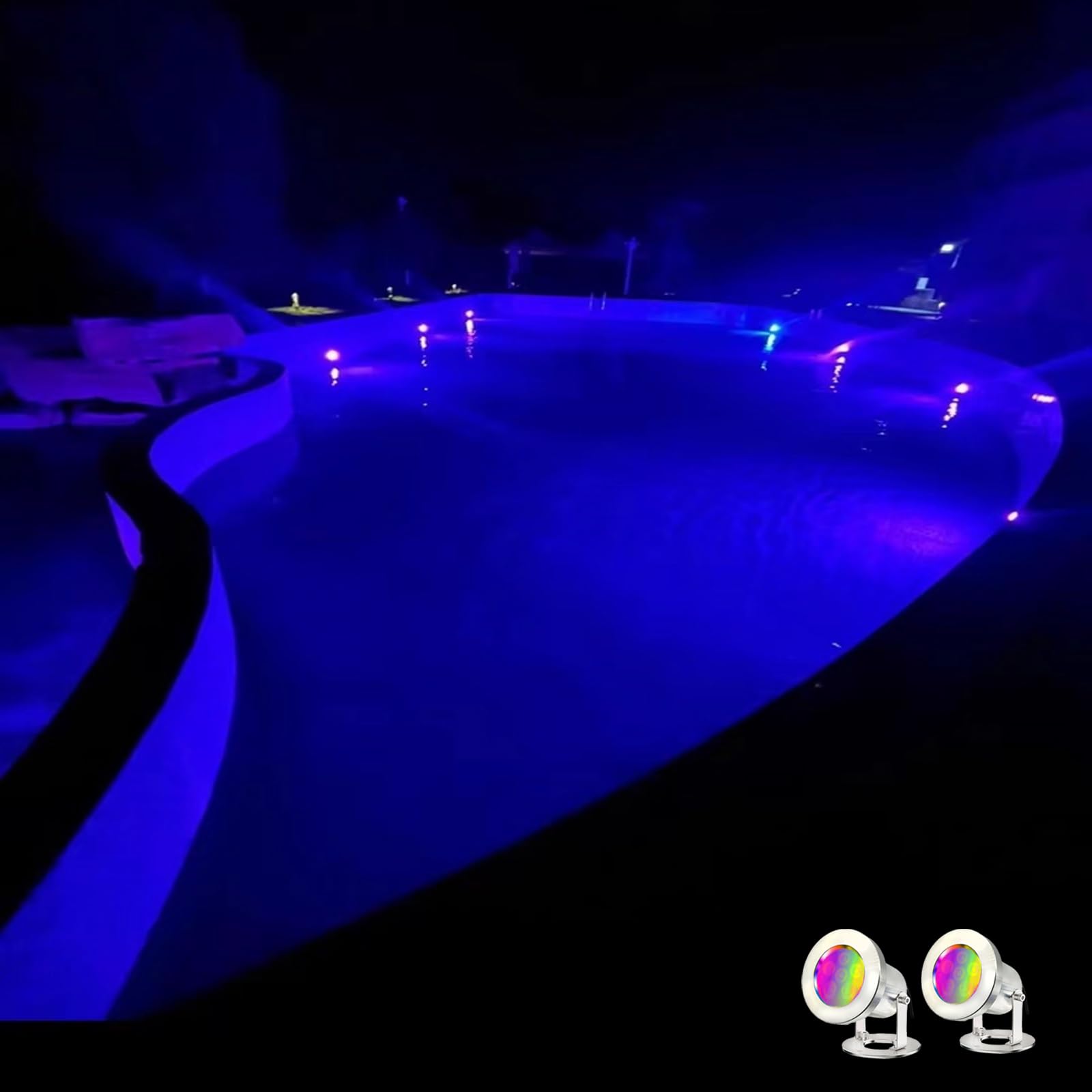 Luci a LED per laghetto con telecomando, 6 W, SS316, in acciaio inox, RGB, luce subacquea IP68, impermeabile, per esterni, per stagni e cascate (2)