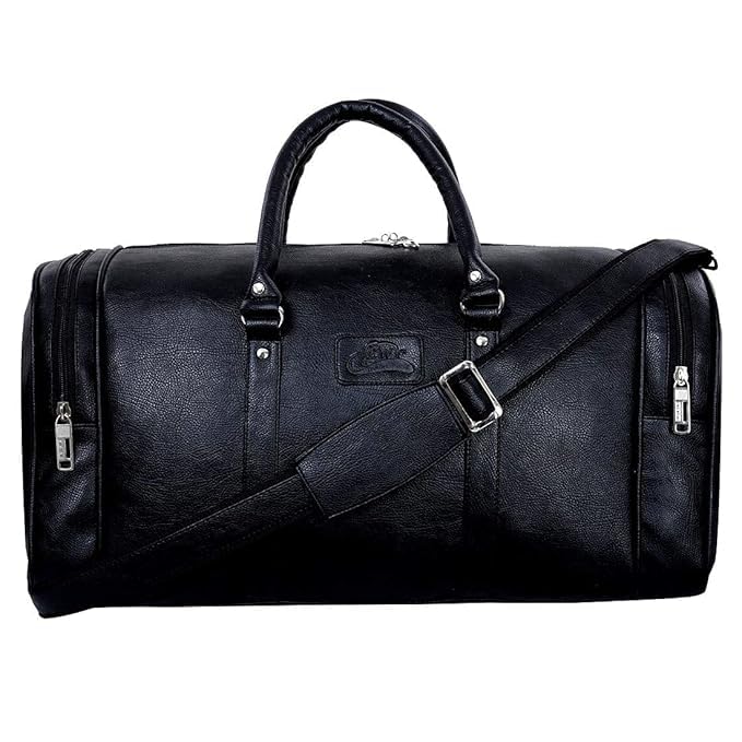 Image of Leather World Duffle Bag 55 L Brown Vegan Leather Weekender Travel Luggage Bag with Detachable Shoulder Strap for Men & Women (Black)