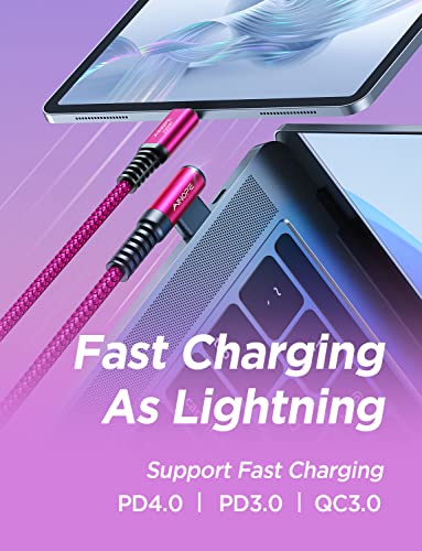 Image of AINOPE 240W USB C to USB C Cable Fast Charging 15FT,Right Angle Fast Type C Charging Cable Fits iPhone 16 Pro Max Plus,iPhone 15,MacBook Air /Pro,iPad Pro,Samsung,Pixel,All Devices, Rose Red, 1 Pack