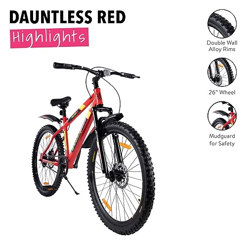 Image of CULTSPORT by Cult Dauntless 26 inch Single Speed Mountain Bike (Cycle /Bicycle) with Front Suspension and Dual Disc Brake, Cycling Event, Ride Tracking App | Ideal for 13+ Years, Red