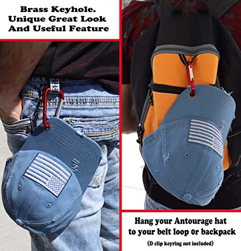 Image of Antourage American Flag Unisex Baseball Hat for Men and Women | USA Flag Mesh Snapback Flat Visor Cap + 2 Patriotic Patches